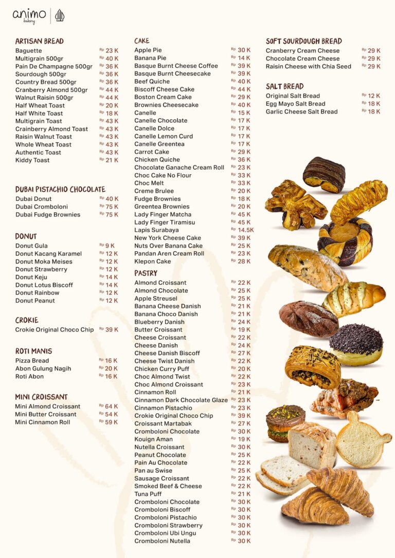 Animo Bakery - Menu